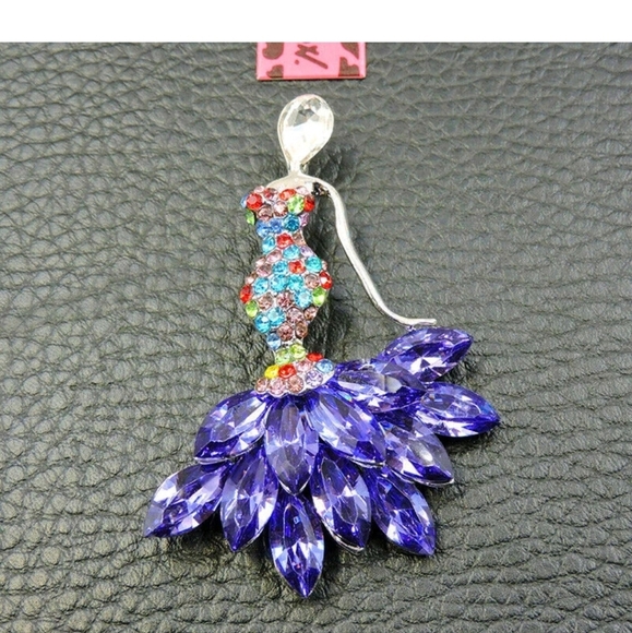NWT Betsey Johnson Multicolor Crystal Dancer Necklace/Brooch - Picture 2 of 8
